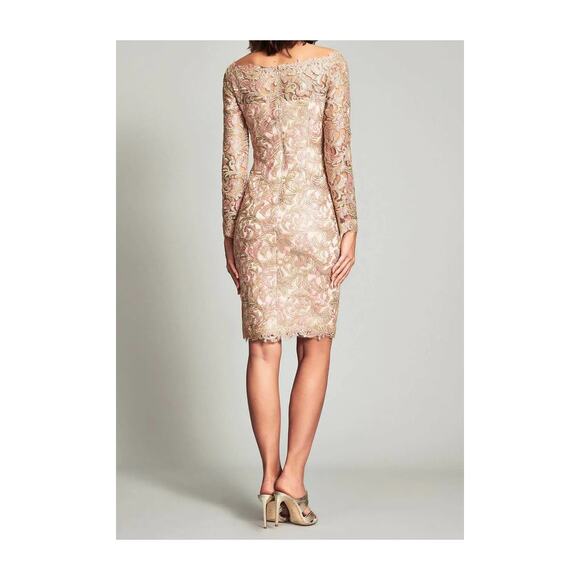 Tadashi Shoji Curie Off Shoulder Sparkly Metallic Dress Sz 8 in Petal Pink NWT - Picture 3 of 8